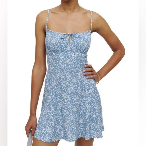 Reformation Mini Dress Blue Floral Print